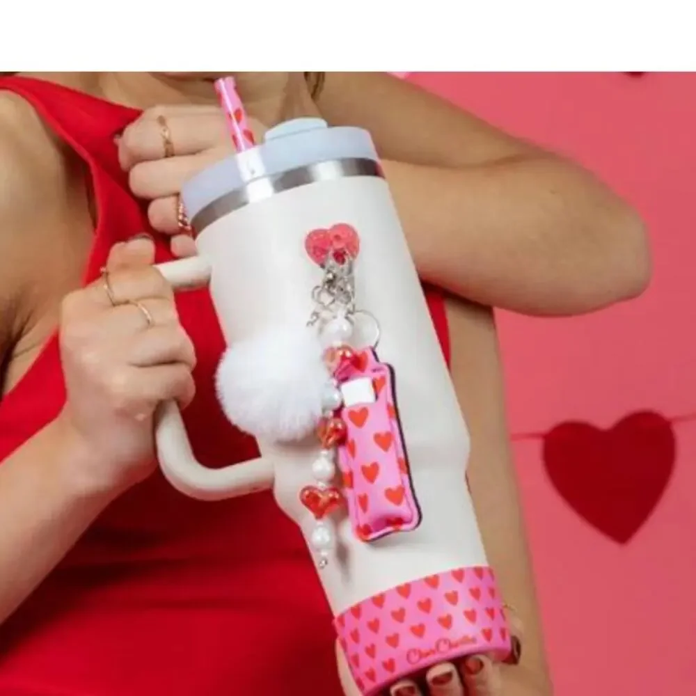 Target CharCharms Valentine Tumbler Stanley Straws 6pk 40oz Pink Red Hearts New